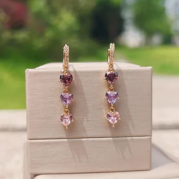 1 пара роскошных красочных висячих сережек в форме сердца с кисточками для женщин, ювелирные изделия с кубическим цирконием, аксессуары для свадебной вечеринки разноцветный