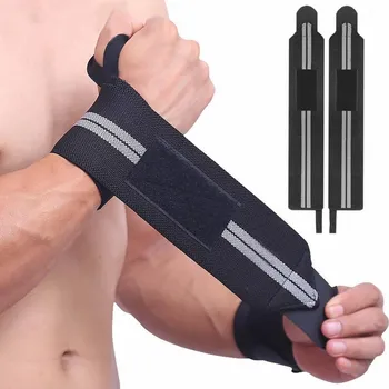 1 pair of bandage wrapped wristbands for professional use in weightlifting and gym training красный