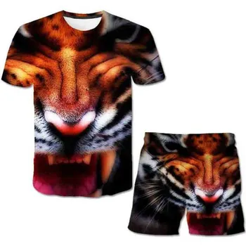 Мужские комплекты одежды для девочек Tiger, летние милые футболки, короткие штаны, комплект из 2 предметов, костюмы для мужчин, повседневные костюмы S