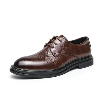 Fashion British Style Leather Shoes Mens Pointed Oxford Soft Leather Soft Bottom Spring Brand Best Man Business Formal Wear Casual Shoes 37 чёрный