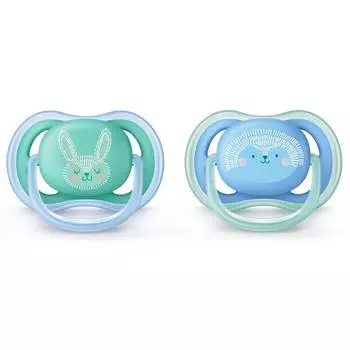 Avent Philips Пустышка Ultra Air Заяц и Ёжик силиконовая, ортодонтическая, 6-18 месяцев, 2 штуки