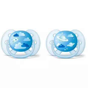 Avent Philips Соска-пустышка силиконовая ортодонтическая, 6-18 месяцев, 2 штуки, цвет голубой
