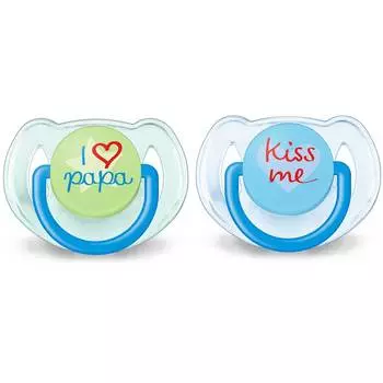 Avent Пустышка Classic Kiss me, 6-18 месяцев, 2 шт., голубая/зеленая