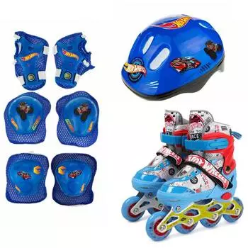 1toy Коньки роликовые Hot Wheels, колеса со светом, в комплекте с защитой и шлемом, M (34-37)