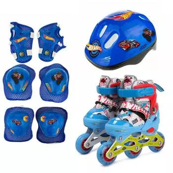 1toy Коньки роликовые Hot Wheels, колеса со светом, в комплекте с защитой и шлемом, XS (26-29)