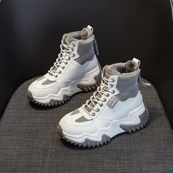 Женские туфли Dad Shoes в корейском стиле с массажной толстой подошвой - универсальные кроссовки осень/зима 2024 года с бархатной подкладкой, увеличивающие рост 38