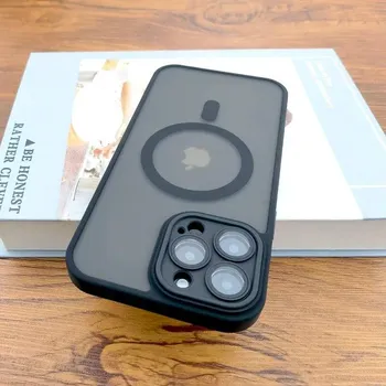 Магнитный матовый чехол для iPhone 15 14 13 12 11 Pro Max iPhone15 15Pro 14Pro для Magsafe Mag Safe с беспроводной зарядкой и крышками для объективов For iPhone 11