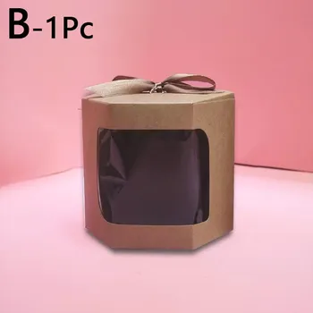 Шестигранная коробка для торта с прозрачным окном, подарочные коробки, упаковочная коробка из крафт-бумаги для конфет, выпечки, печенья, свадебных принадлежностей для дня рождения S