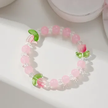 Сладкий браслет-тюльпан для женщин, элегантный браслет-цветок с бусинами и эластичной веревкой, подарок на вечеринку для девочек белый
