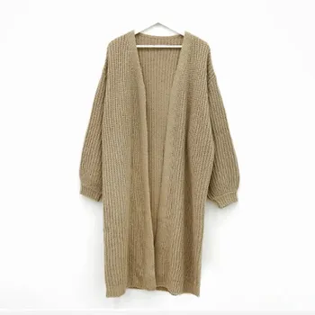 Cardigan Women Fully Open Collar Ribbed Color Loose-fit Lantern Sleeve Sweater Coats Streetwear Autumn Winter Trendy Cardigan S чёрный