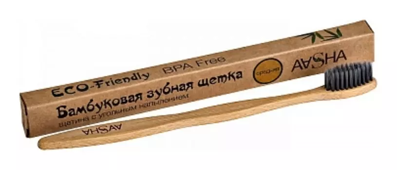 Бамбуковая зубная щетка с угольной щетиной, средняя