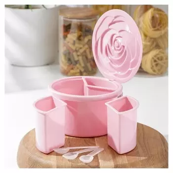 Банка для сыпучих продуктов, 3 отсека с ложками, 14,5×9 см