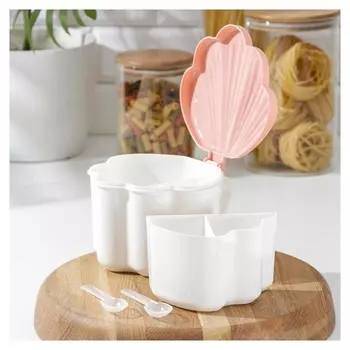 Банка для сыпучих продуктов, 4 отсека с ложками, 16×15×10 см