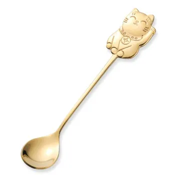 Кофейная ложка, модная пищевая легкая десертная ложка с круглым краем, кофейная ложка Lucky Cat, чайная ложка для дома серебряный