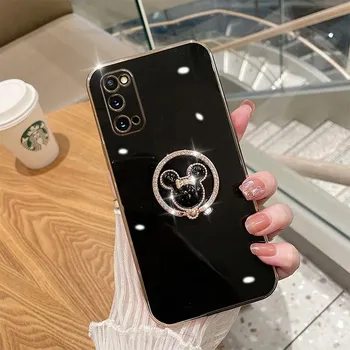 Чехол с блестящим кольцом-подставкой и милым медведем для iphone 14 13 12 11 Pro max/Samsung S22 S21 S23 Ultra A13 A23 A33 A53 A12 A22 A32 A52 A14 A54/Redmi iphone 6 6s зелёный