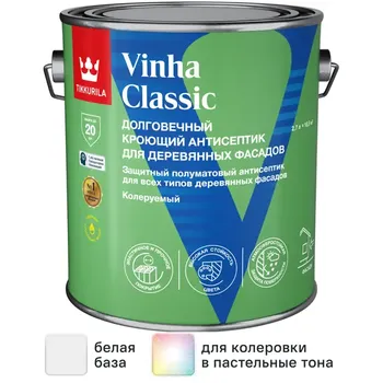 Антисептик кроющий Tikkurila Vinha Classic VVA полуматовый белый 2.7 л