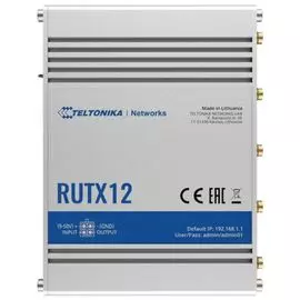 Маршрутизатор промышленный Teltonika Networks RUTX12 LTE Cat6, 2хmini SIM, 1xRJ45 WAN 1Gbps, 4xRJ45 LAN 1Gbps, WiFi 2.4/5GHz 802.11b/g/n/ac Wave 2 MU-