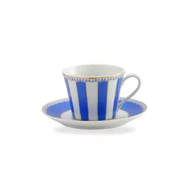 Чашка чайная с блюдцем Noritake "Карнавал" 240мл (синяя полоска), п/к