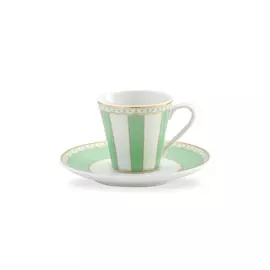 Чашка кофейная с блюдцем Noritake "Карнавал" 90мл (зелёная полоска), п/к