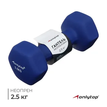 Гантель неопреновая onlytop, 2,5 кг, цвет синий