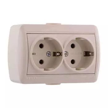 Розетка LEZARD Nata, открытый монтаж, 2-х постовая, с з/к, 16A, в сборе, IP20, белый (710-0200-127)