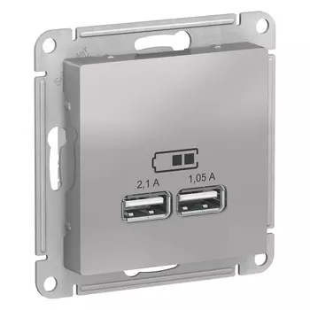 Розетка Schneider Electric AtlasDesign, 2xUSB-A, 1.05А, 2.1А, механизм, алюминий (ATN000333)