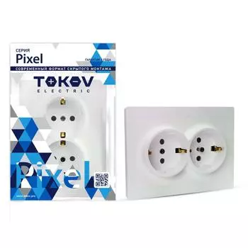 Розетка TOKOV ELECTRIC Pixel, скрытый монтаж, 2-х постовая, с з/к, со шторками, 16А, в сборе, IP20, перламутр, 1 шт. (TKE-PX-R2FZSF-C04)