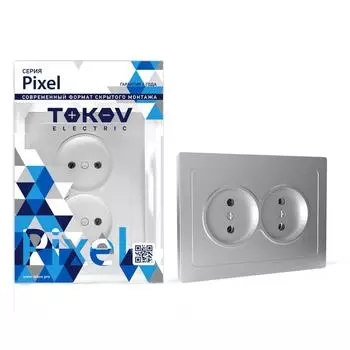 Розетка TOKOV ELECTRIC Pixel, скрытый монтаж, 2-х постовая, 16А, в сборе, IP20, алюминий, 1 шт. (TKE-PX-R2F-C03)