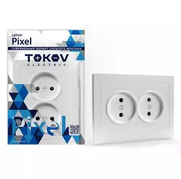 Розетка TOKOV ELECTRIC Pixel, скрытый монтаж, 2-х постовая, 16А, в сборе, IP20, белый, 1 шт. (TKE-PX-R2F-C01)