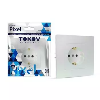 Розетка TOKOV ELECTRIC Pixel, скрытый монтаж, однопостовая, с з/к, со шторками, 16А, в сборе, IP20, перламутр, 1 шт. (TKE-PX-R1FZSF-C04)
