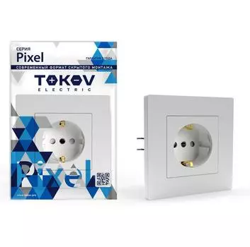 Розетка TOKOV ELECTRIC Pixel, скрытый монтаж, однопостовая, с з/к, со шторками, 16А, в сборе, IP20, белый, 1 шт. (TKE-PX-R1FZSF-C01)