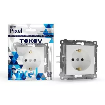 Розетка TOKOV ELECTRIC Pixel, скрытый монтаж, однопостовая, с з/к, 16А, механизм с накладкой без рамки, IP20, белый, 1 шт. (TKE-PX-R1Z-C01)