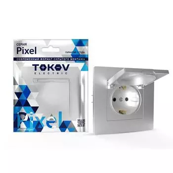Розетка TOKOV ELECTRIC Pixel, скрытый монтаж, однопостовая, с з/к, со шторками, с крышкой, 16А, механизм с накладкой без рамки, IP20, алюминий, 1 шт. (TKE-PX-R1ZSW1-C03)