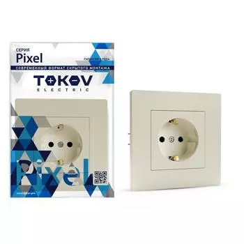 Розетка TOKOV ELECTRIC Pixel, скрытый монтаж, однопостовая, с з/к, со шторками, 16А, в сборе, IP20, бежевый, 1 шт. (TKE-PX-R1FZSF-C02)