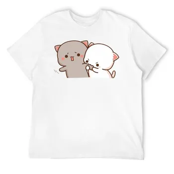 Милые футболки с героями мультфильмов Mochi Peach Cat Milk Goma для женщин унисекс, хлопковая винтажная футболка с круглым вырезом, футболки с короткими рукавами, большие размеры 2XL