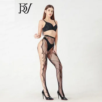 Колготки в сеточку Rose Jacquard - сексуальные, на бретелях, в стиле ретро для женщин Large size белый