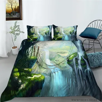 3D Groene Waterval Olieverf Afdrukken Beddengoed Набор Dekbedovertrek Met Kussenslopen Twin Koningin Koning Maten 2/3 шт. EU single(135x200cm)