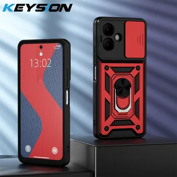 KEYSION Shockproof Case for TECNO Spark Go 2 Pop 10 Slide Camera Lens Protection Ring Stand Phone Cover for Infinix Smart 10 for Spark Go 2 чёрный