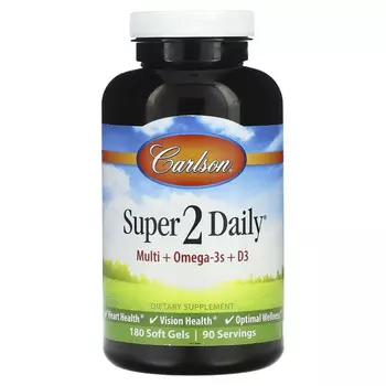 Carlson, Super 2 Daily, витамины и минералы, без железа, 180 мягких желатиновых капсул