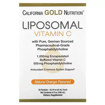 California Gold Nutrition, липосомальный витамин C, со вкусом натурального апельсина, 1000 мг, 30 пакетиков по 5,7 мл (0,2 унции) каждый