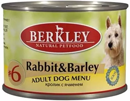 Berkley #6 консервы для взрослых собак, кролик с ячменем, 200 г