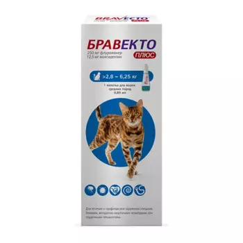 Бравекто Плюс капли на холку для кошек (2,8-6,2 кг) 250 мг