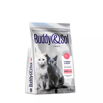 Buddy&Sol Care Сухой корм для стерилизованных кошек, с индейкой и говядиной, 400 гр.