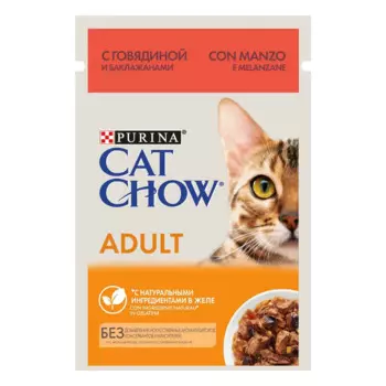 Cat Chow Влажный корм для взрослых кошек, с говядиной и баклажанами в желе, 85 г