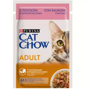 Cat Chow Влажный корм для взрослых кошек, с лососем и зеленой фасолью в желе, 85 г
