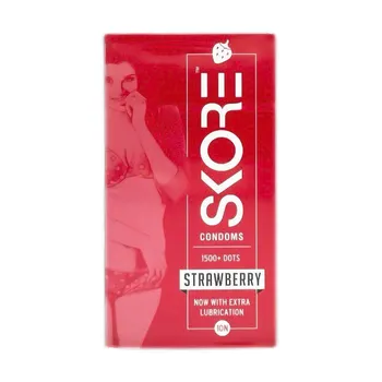 Презервативы точечные с ароматом Клубники (10 шт), Strawberry Flavoured Dotted Colored Condoms, Skore
