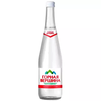 Вода Горная Вершина 0.5 литра, газ, стекло, 12 шт. в уп.