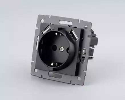 Механизм розетки с USB зарядкой Arlight SCT-MUAA-PL-BK-V (250V, 16A) 049819