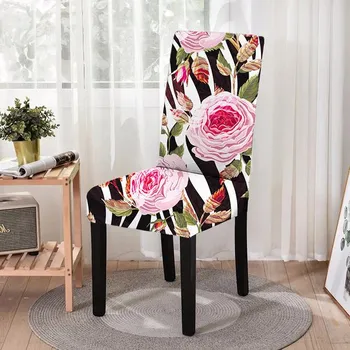 Чехол на обеденный стул с цветочным принтом, эластичный чехол на стул из спандекса, эластичные чехлы на стулья для свадьбы, отеля, банкета, Housse De Chaise Universal Size