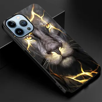 Чехол для телефона с изображением тигра и льва для Iphone 14 13 11 12 Pro Max Mini Xs Xr X 7 8 6s Plus Se 2022, задние чехлы из закаленного стекла For iphone 12 mini